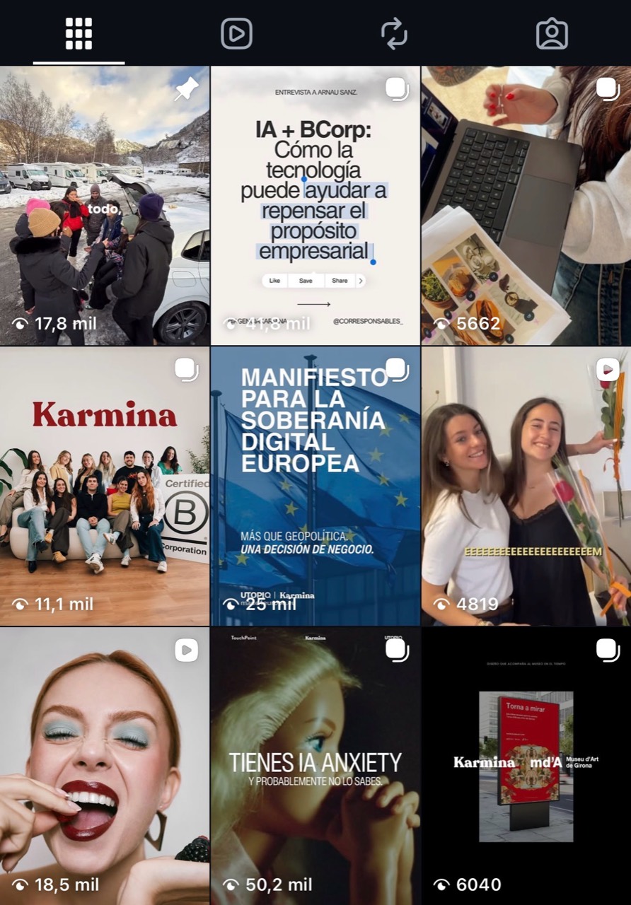 Captura del perfil de Instagram de Karmina donde Karmina Growth está activo